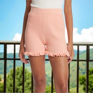 BCBGeneration XXS apricot blush ruffled hem ribbed sweater shorts